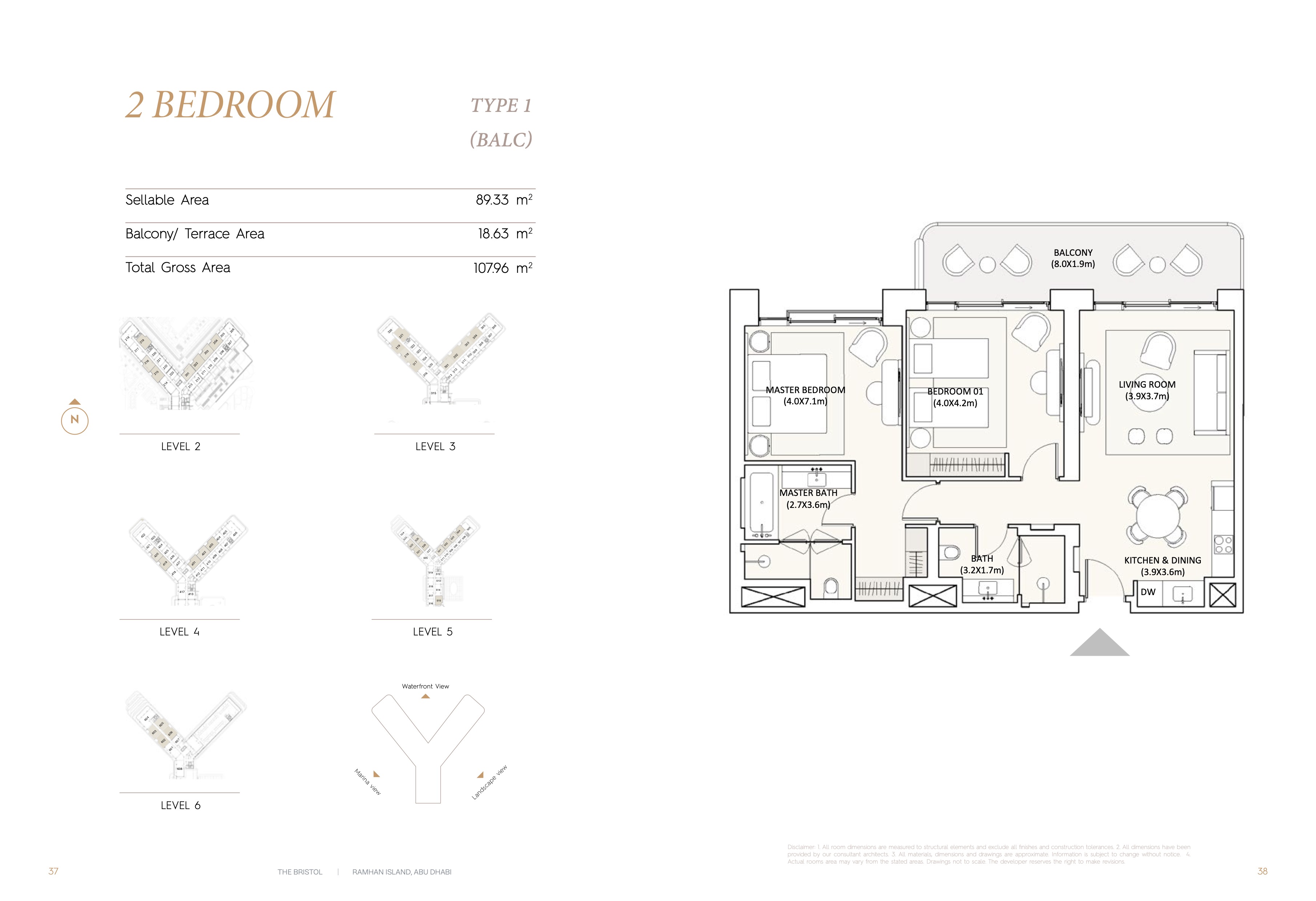 Two Bedroom floor plan at The Bristol Residences, Ramhan Island