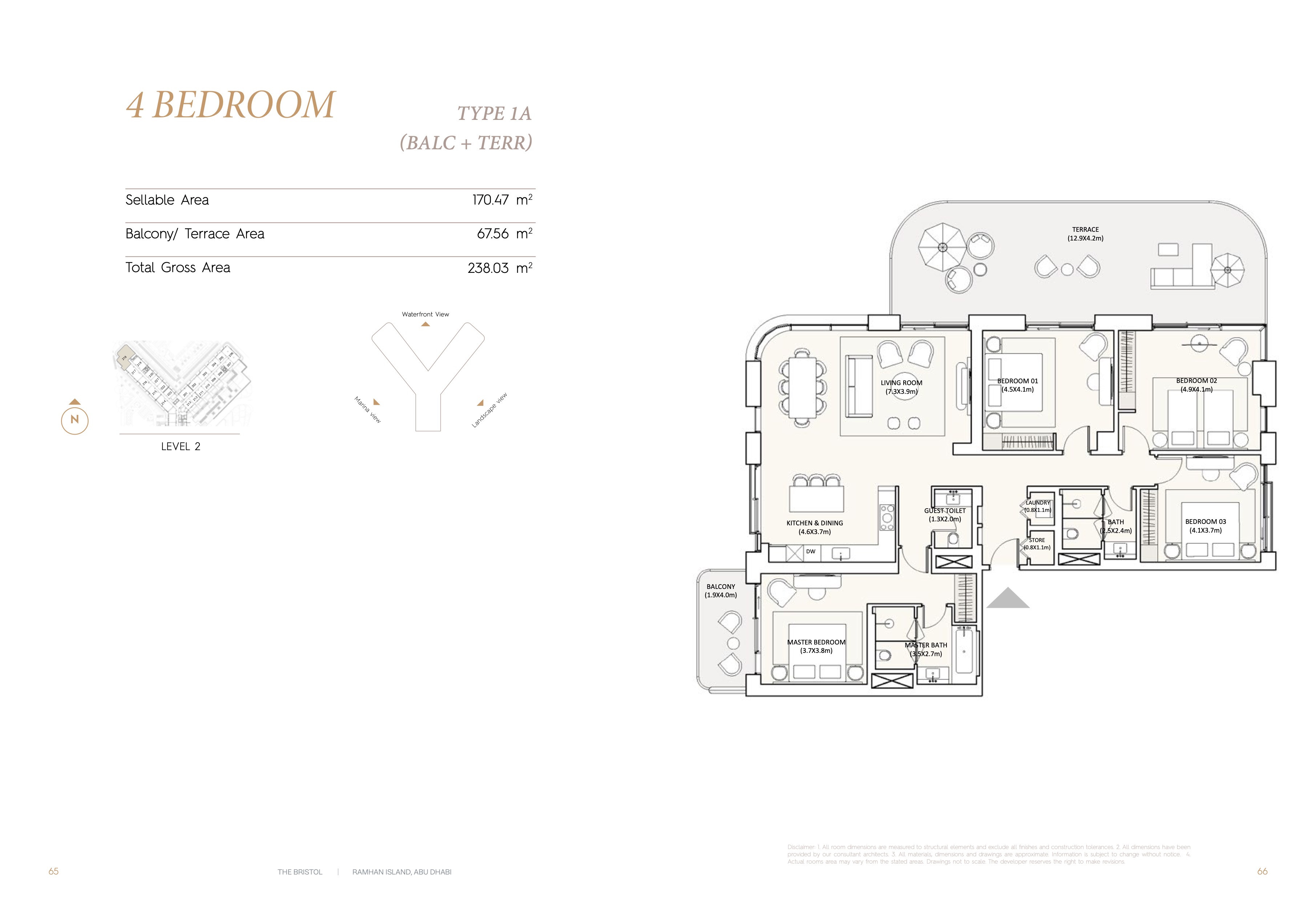 Four Bedroom floor plan at The Bristol Residences, Ramhan Island