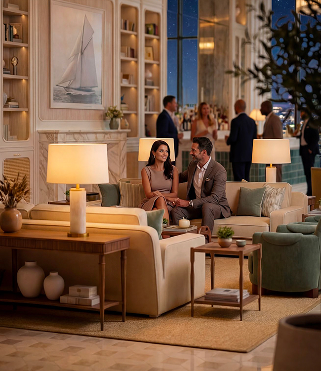 The evening lounge and bar at The Bristol Residences