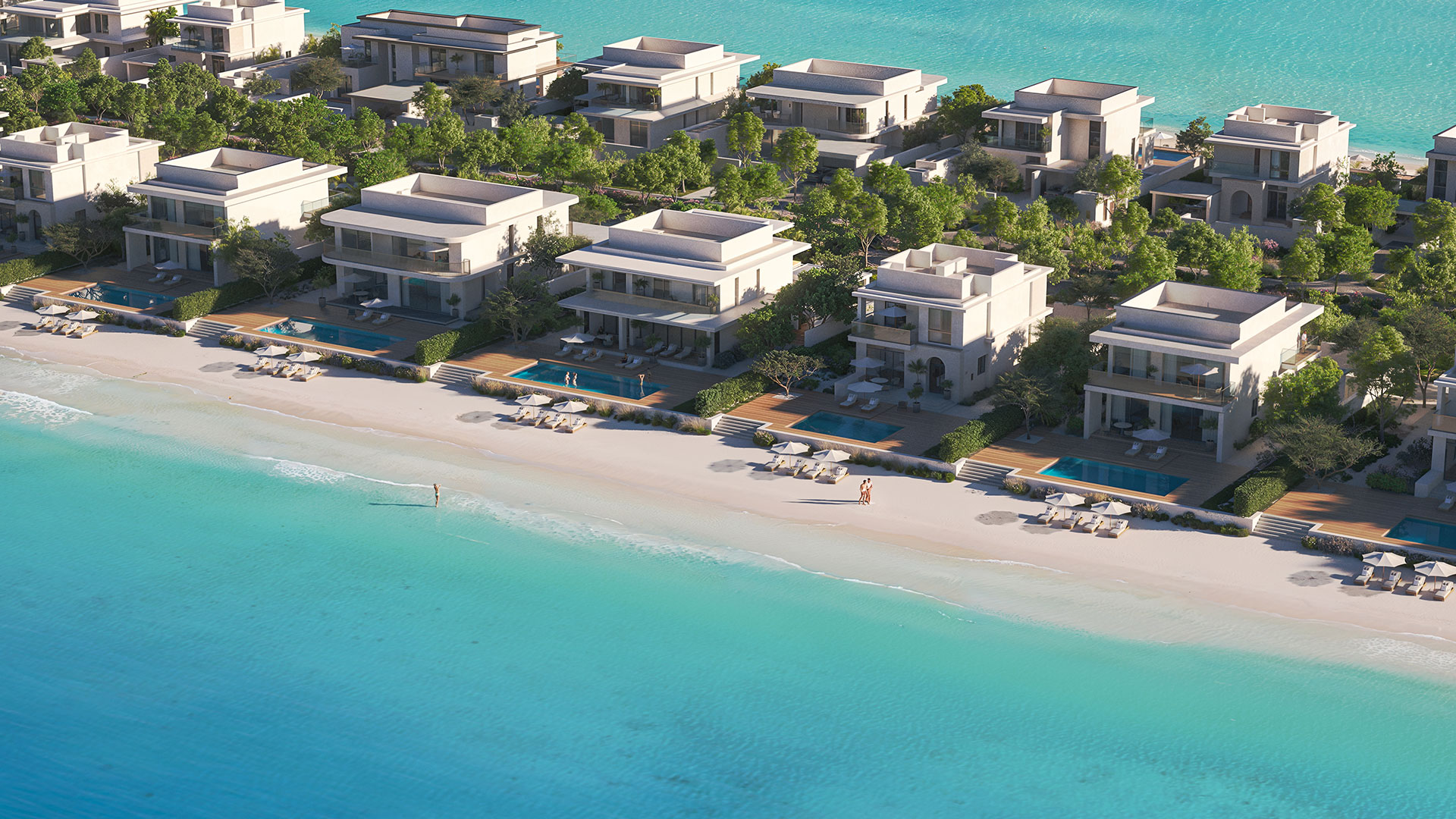 Waterfront villas along a private beach at Ramhan Island, Abu Dhabi