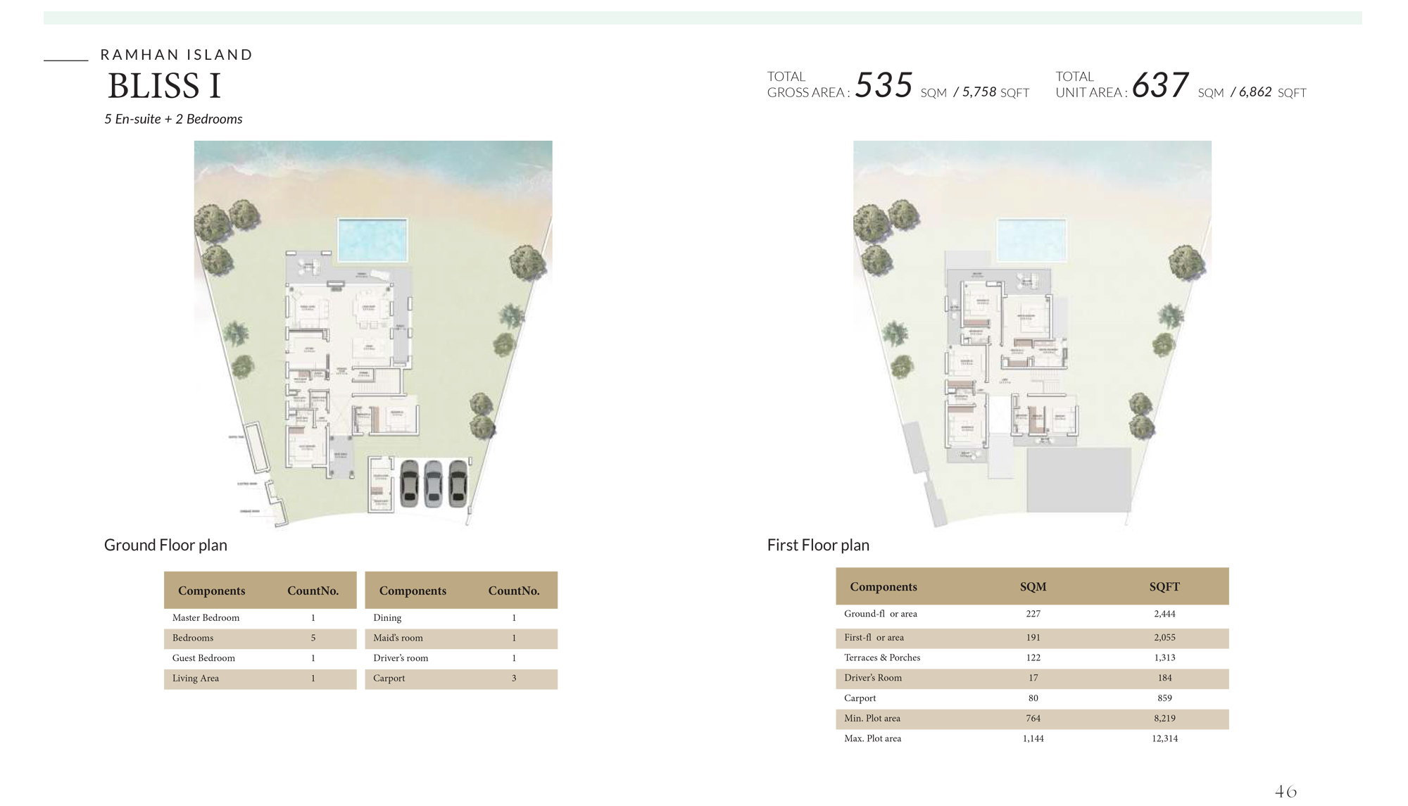 Ramhan Island villa floor plan BLISS I 5 bedroom layout