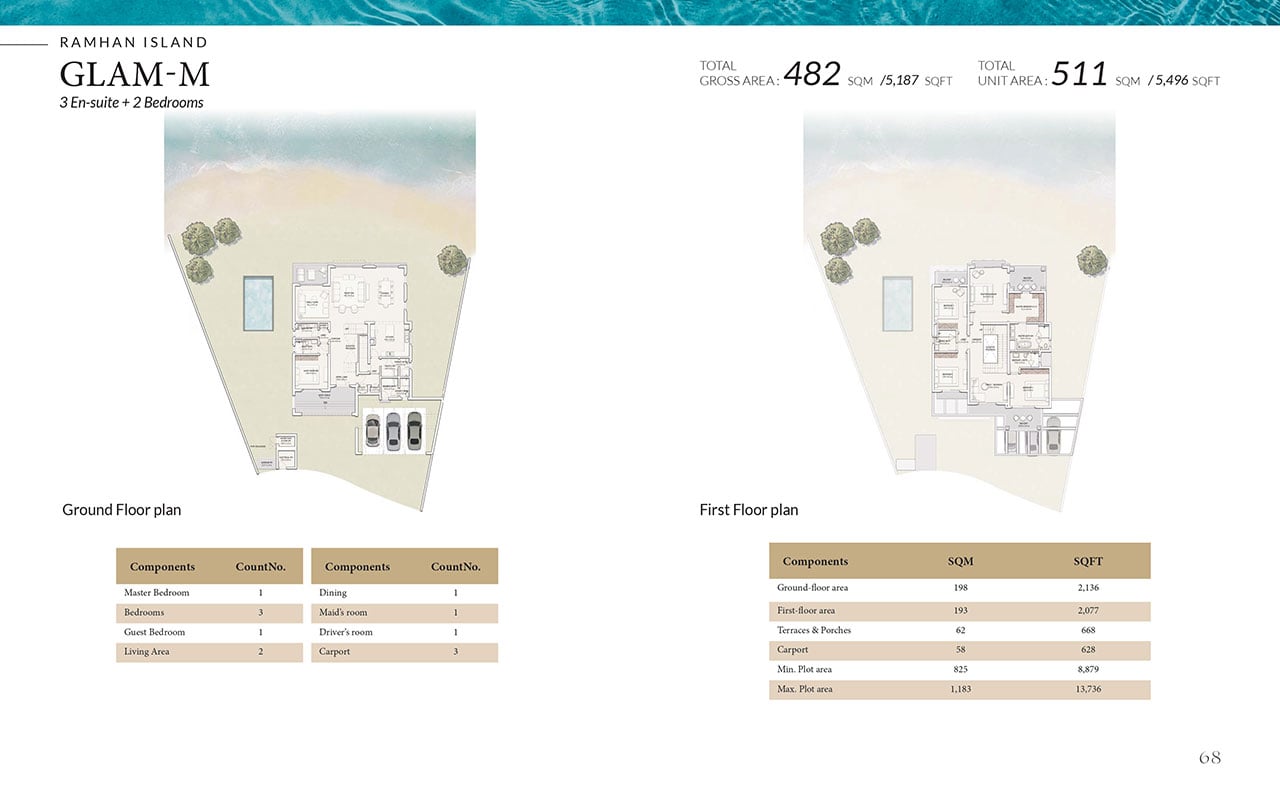 Ramhan Island villa floor plan GLAM - M 3 bedroom layout