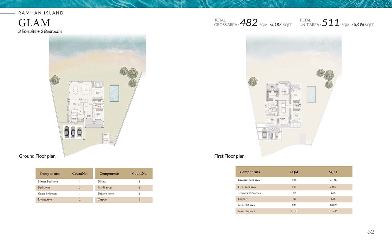 Ramhan Island villa floor plan GLAM 3 bedroom layout