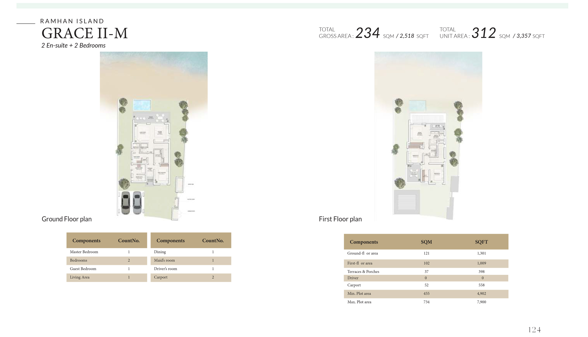 Ramhan Island villa floor plan GRACE II - M 2 bedroom layout