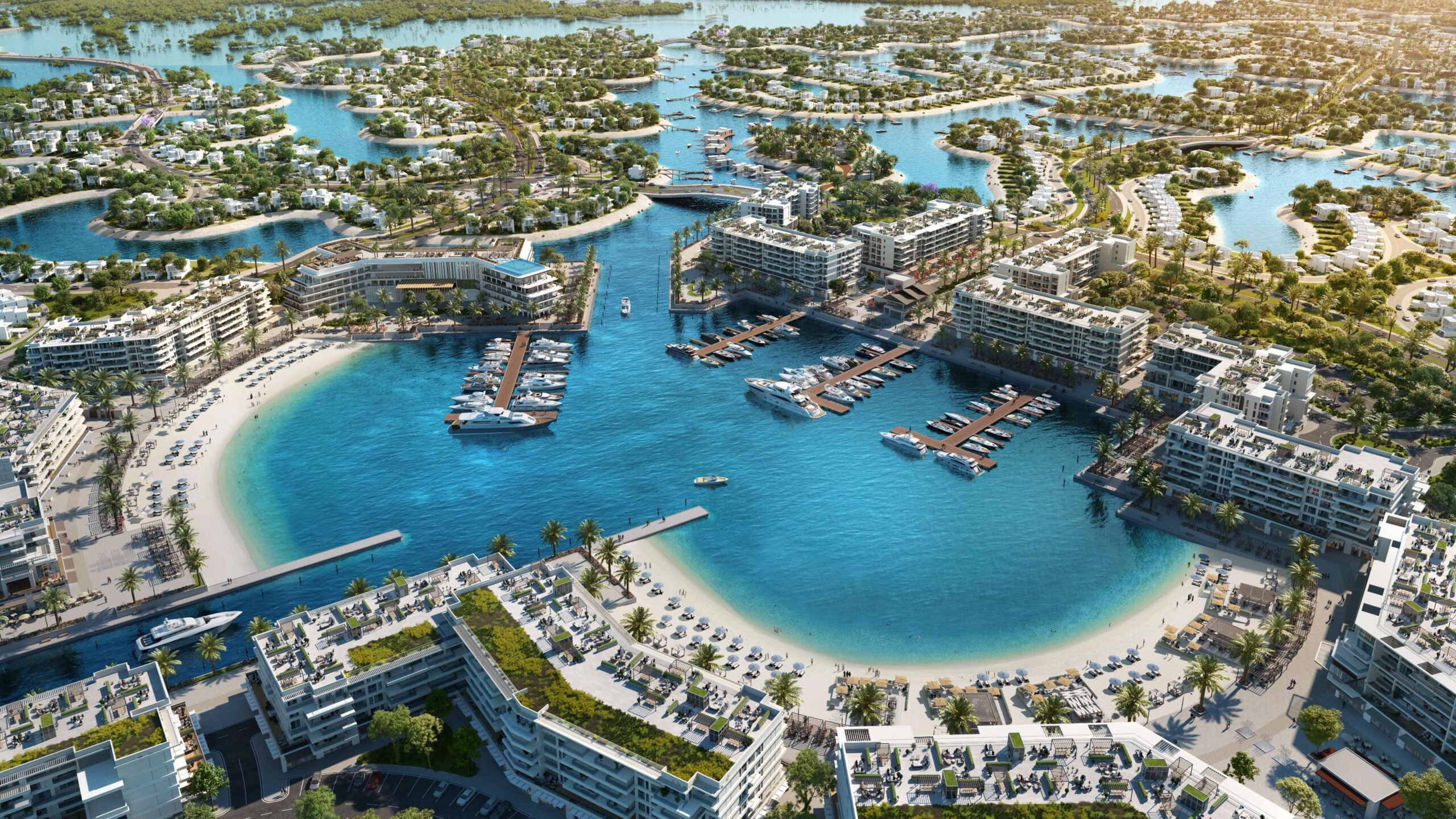Ramhan Island Abu Dhabi marina aerial view luxury waterfront villas