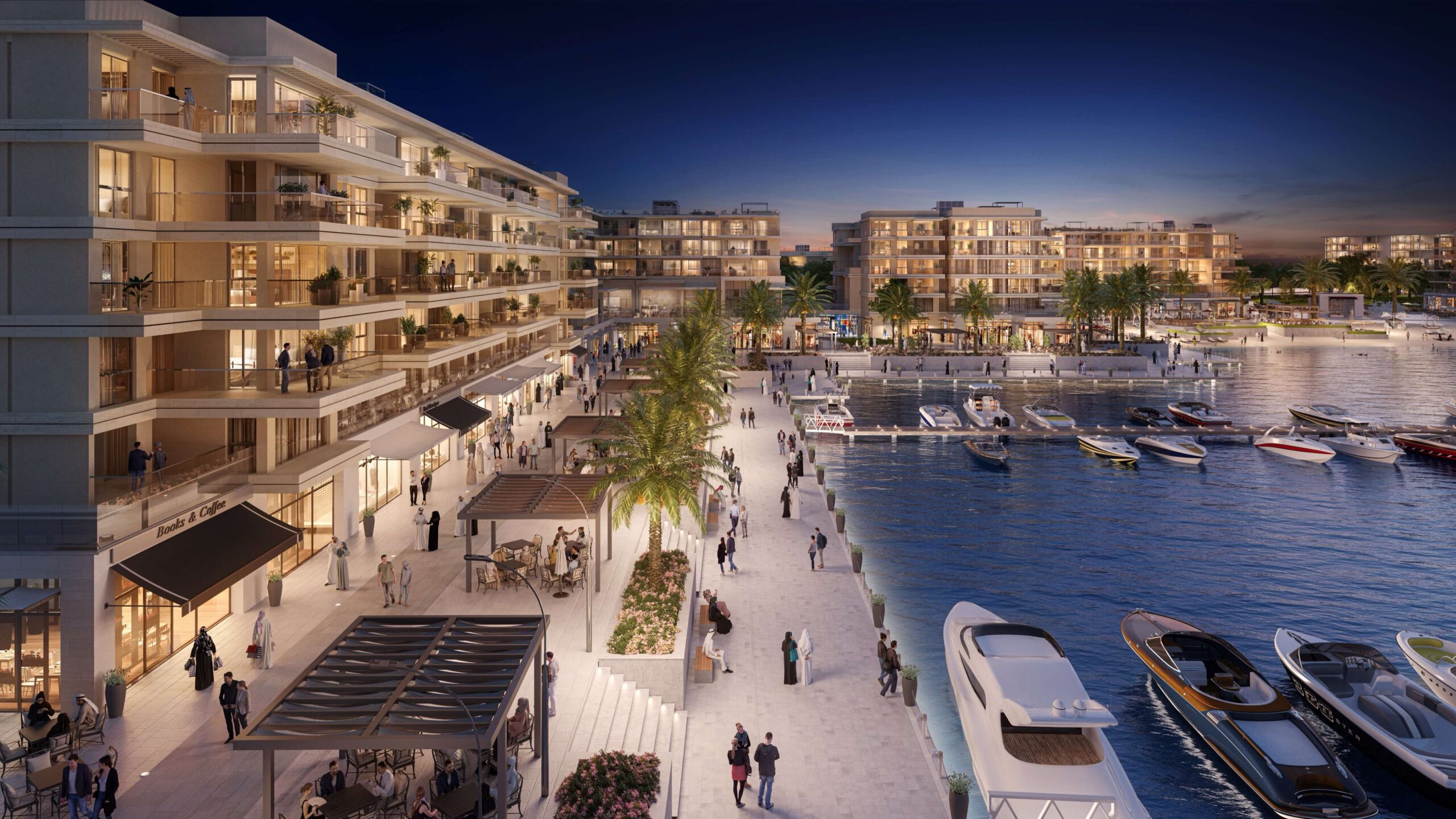 Ramhan Island Abu Dhabi waterfront promenade night view luxury community living