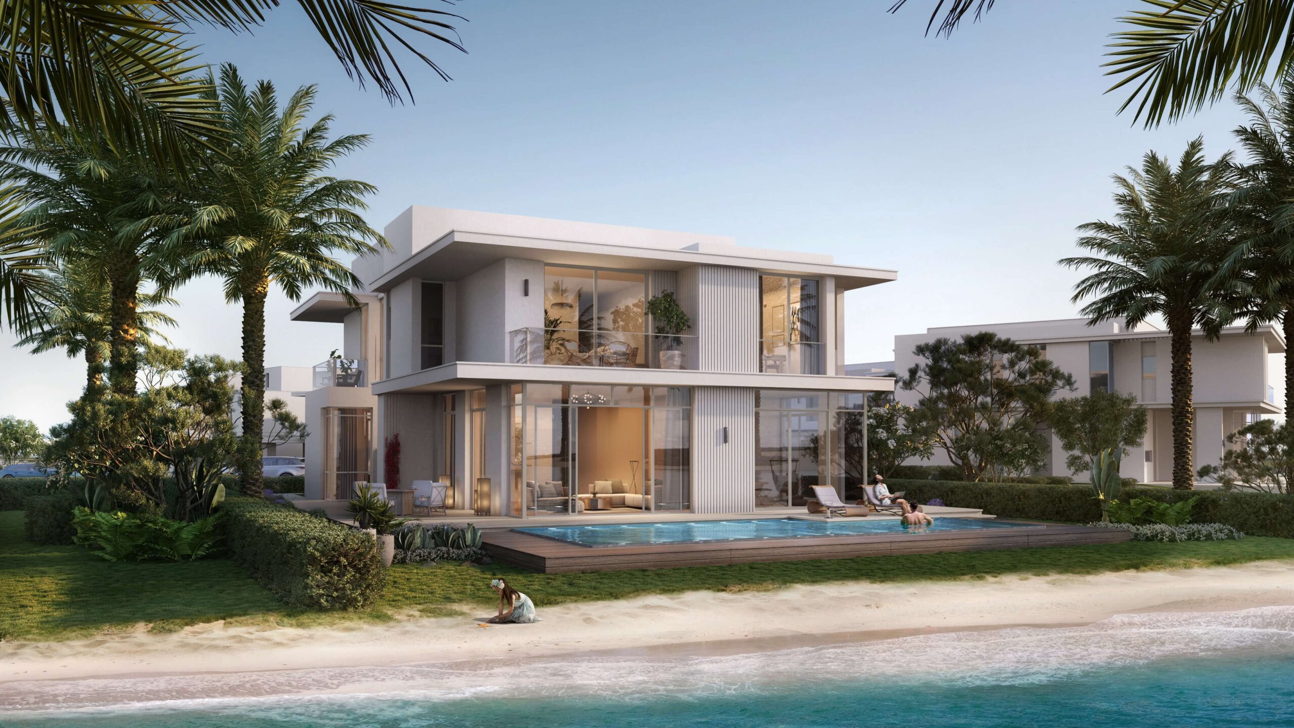 Luxury beachfront villa architecture Ramhan Island Abu Dhabi
