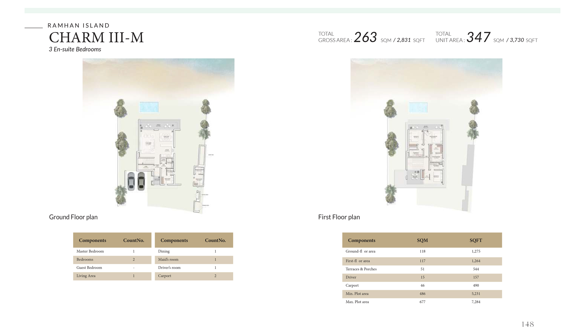 Ramhan Island villa floor plan CHARM III - M 3 bedroom layout