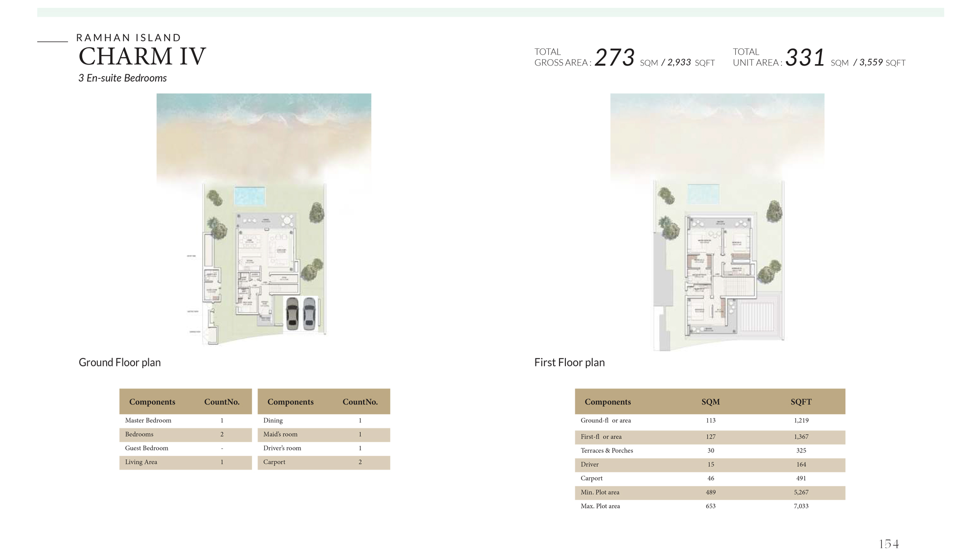 Ramhan Island villa floor plan CHARM IV - M 4 bedroom layout
