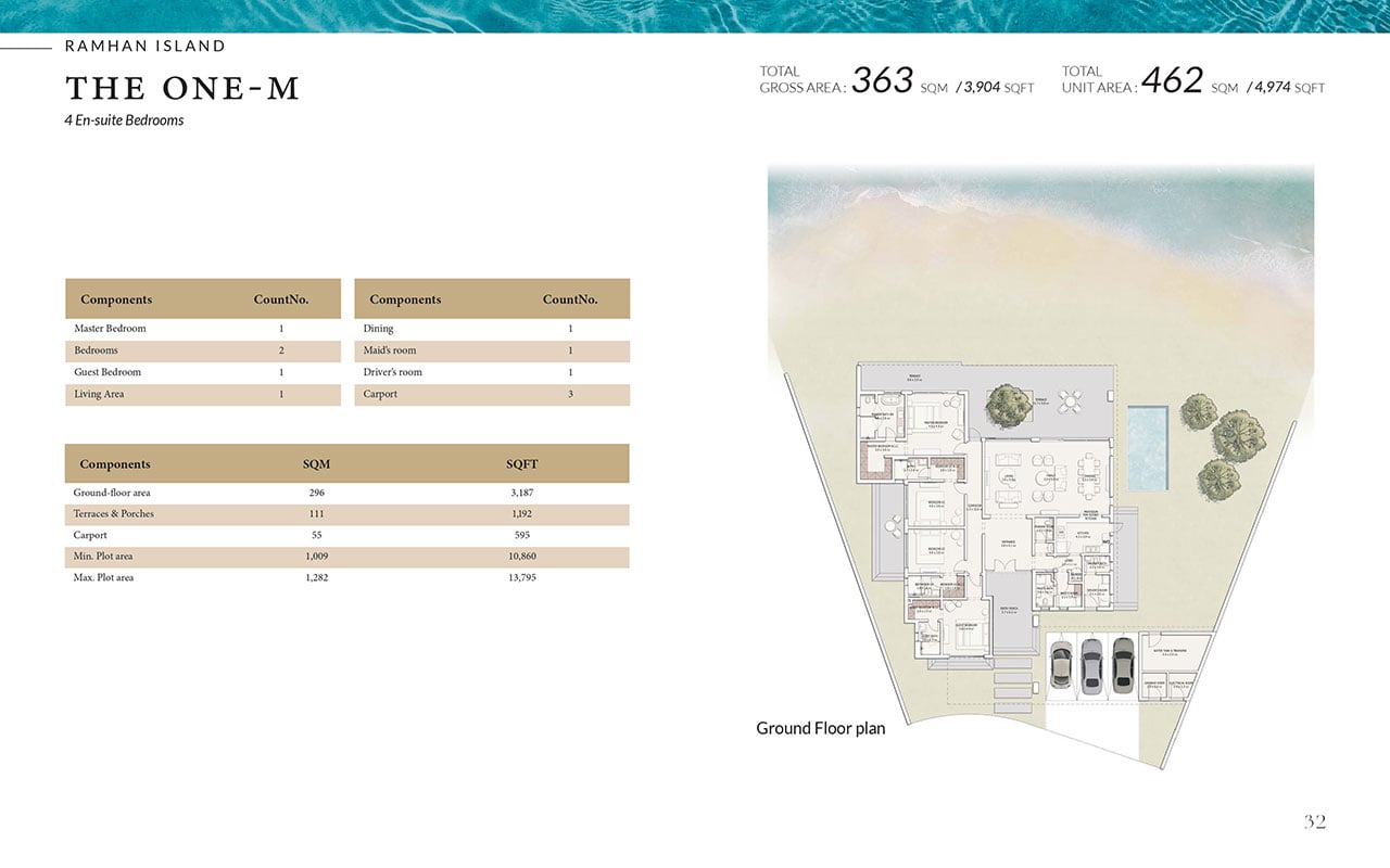 Ramhan Island villa floor plan THE ONE-M 4 bedroom layout