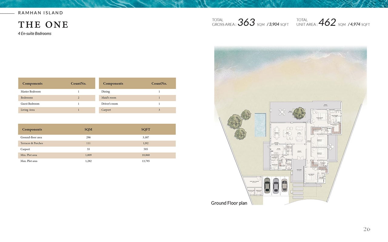 Ramhan Island villa floor plan THE ONE 4 bedroom layout